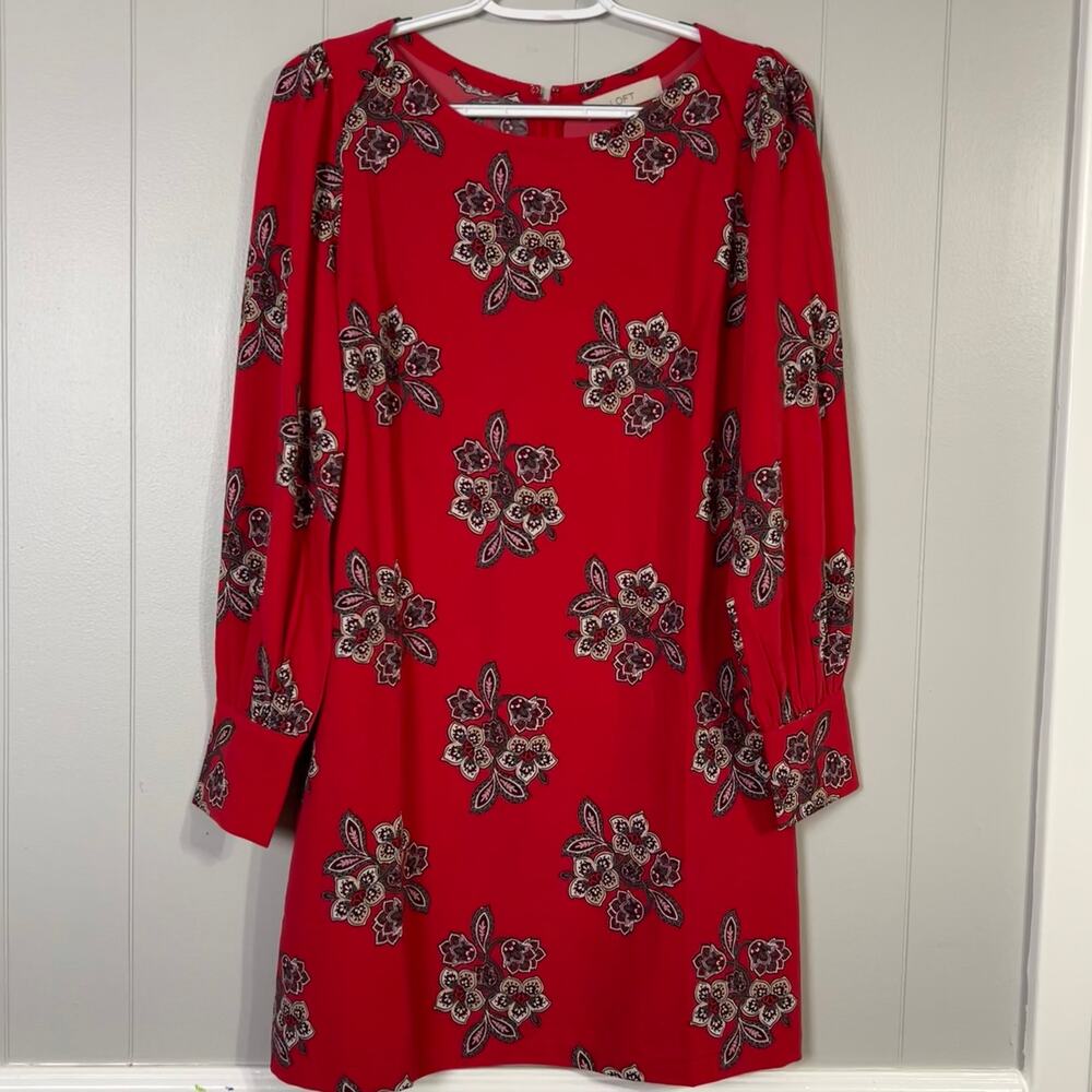 LOFT Red Mini Shift Dress Women’s Size 2 Long Sleeve